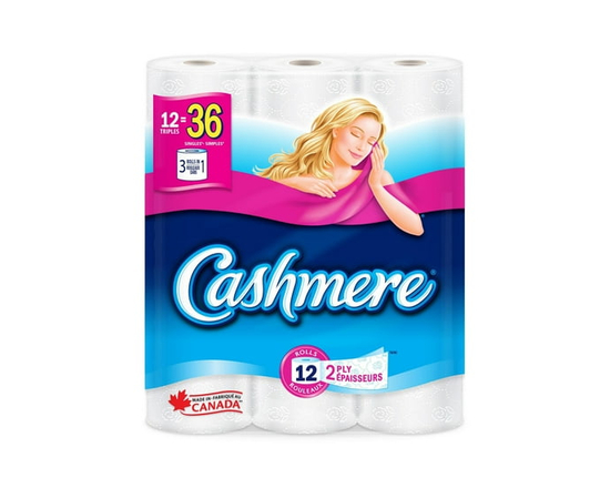 Cashmere Toilet Paper, Hypoallergenic and Septic Safe, 12 Triple Rolls = 36 Single Rolls