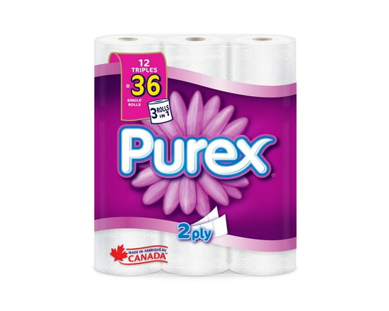 Purex Toilet Paper, Hypoallergenic and Septic Safe, 12 Triple Rolls = 36 Single Rolls