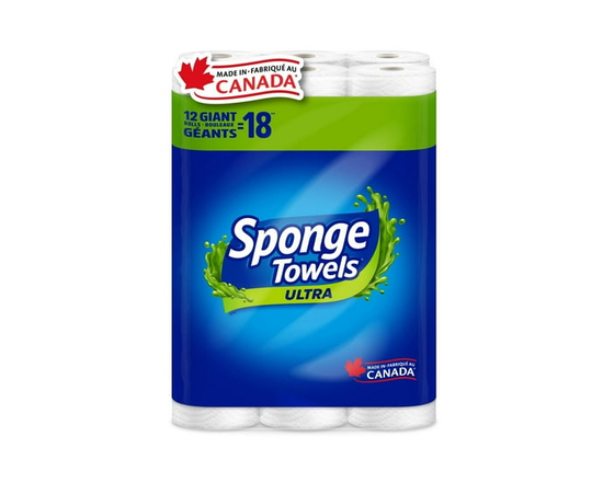 SpongeTowels Ultra Paper Towel, Double Sided Strength, 12 = 18 Regular Rolls