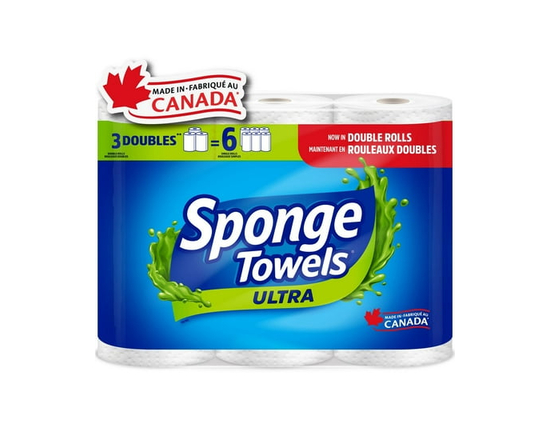 SpongeTowels Ultra Paper Towel, Choose-A-Size® Sheets, 3 = 6 Regular Rolls