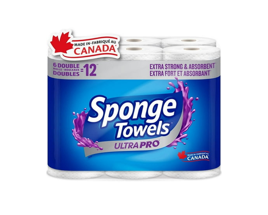 SpongeTowels UltraPRO Extra Strong & Absorbent Paper Towel, Choose-A-Size® Sheets, 6 = 12 Regular Rolls