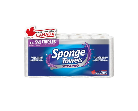 SpongeTowels UltraPRO Extra Strong & Absorbent Paper Towel, Choose-A-Size® Sheets, 8 = 24 Regular Rolls - 8 Rolls