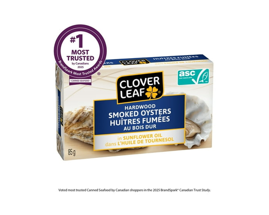 Clover Leaf Hardwood Smoked Oysters in Sunflower Oil 85g. ASC Certified. High in Protein. Canned Seafood. Gluten Free. - 85 g