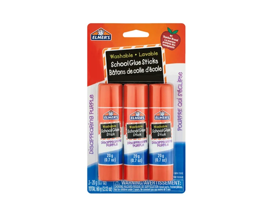 Elmer's Disappearing Purple School Glue Sticks, Washable, Non-Toxic, 20 g, 3 Count - 20 g
