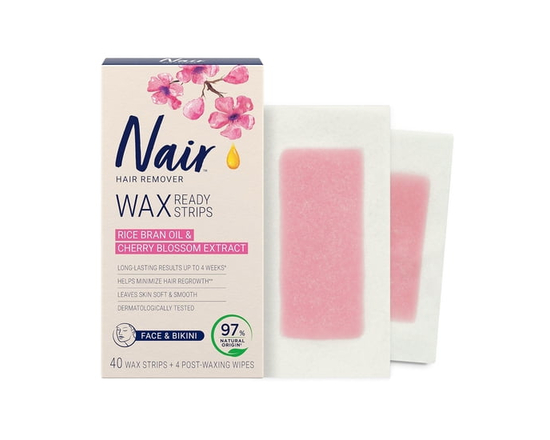 Nair Bandes de cire prêtes pour les jambes et le corps avec huile de cerise adoucissante pour la peau, 40 bandes + 4 lingettes de finition - 40 Strips
