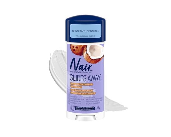Nair Glides Away Sensitive Formula Hair Remover for Bikini, Arms & Underarms with 100% Natural Coconut Oil Plus Vitamin E, 93g - 93 g