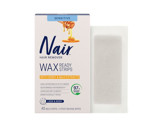 Nair Lot de 40 bandes de cire pour jambes et corps au lait et au miel + 4 lingettes de finition - 40 Strips + 4 Finishing Wipes