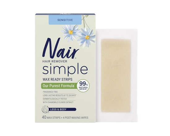 Bandes de cire prêtes Nair Simple pour les jambes et le corps avec extrait de camomille 40 bandes + 4 lingettes de finition - 40 Strips + 4 Finishing 