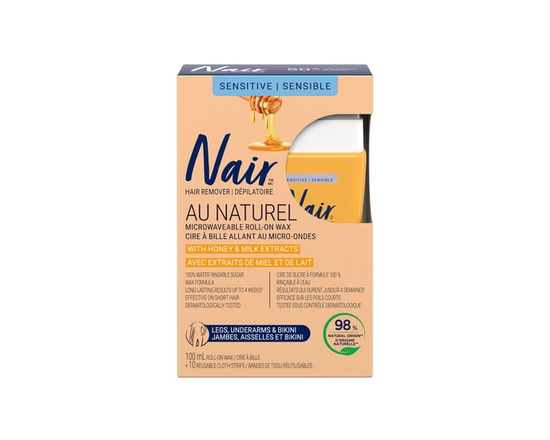 Nair Au Naturel Roll-On Sugar Wax for Dry & Sensitive Skin with Milk and Honey, 100ml - 100 ml