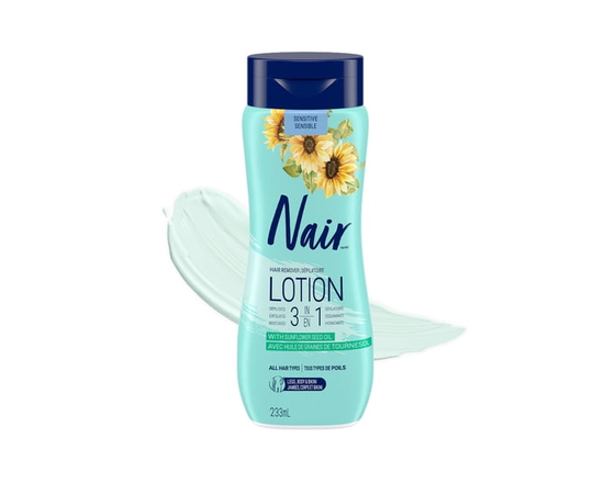 Nair 3-in-1 Hair Removal Lotion for Sensitive Skin with Sunflower Seed Oil and Green Tea Extract, 233 ml - 233 ml