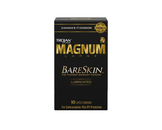 Trojan Magnum Bareskin Lubricated Condom, Larger Than Standard Size, Thinnest Magnum Condom, 10 Count