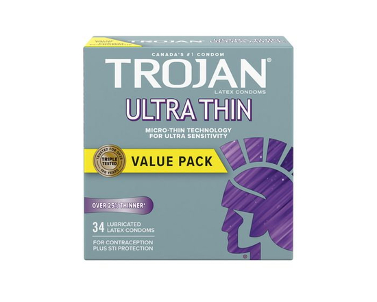Préservatifs Trojan Ultra Fins, 25 % plus fins pour une sensation peau à peau naturelle, 34 count