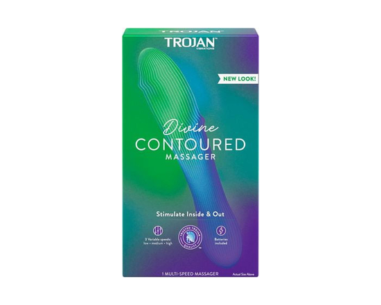 Trojan Vibrations Divine Contoured Massager, Stimulate Inside & Out, 3 Variable Speeds, Batteries Included, Internal and External Stimulation, 1 Count