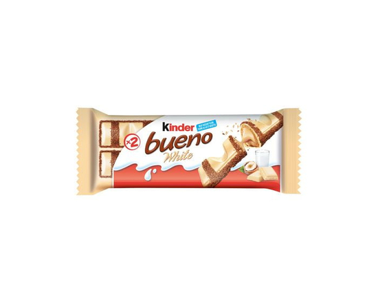 KINDER BUENO White Chocolate and Hazelnut Cream Candy Bars, Single Pack contains 2 Individually Wrapped Bars