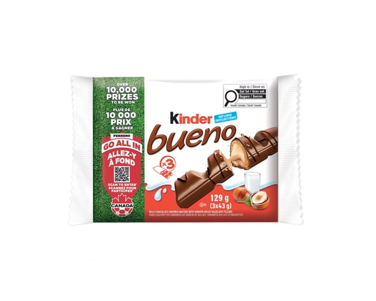 KINDER BUENO Milk Chocolate Covered Crispy Wafer Bars With Hazelnut Cream, 3 Packs Of 2 Individually Wrapped Wafer Bars Per Pack, 129 g - 129 g