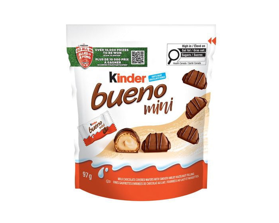 KINDER BUENO Mini Milk Chocolate Covered Crispy Wafers With Hazelnut Cream, 18 Individually Wrapped Mini Wafer Bars Per Pack, 97 g