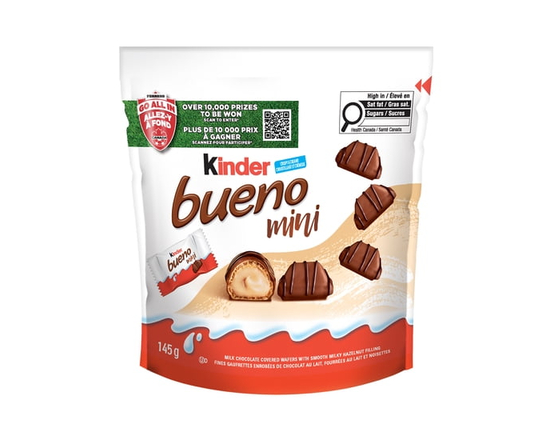 KINDER BUENO Mini Milk Chocolate Covered Crispy Wafers With Hazelnut Cream, 27 Individually Wrapped Mini Wafer Bars Per Pack, 145 g - 145 g