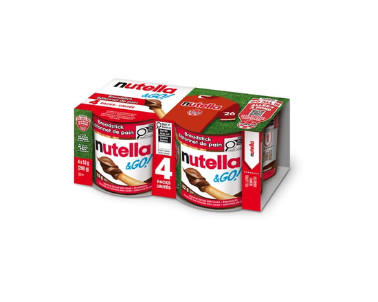 NUTELLA & GO! Tartinade aux Noisettes avec Cacao et Bâtonnets de Pain, Formats Collation, Collations en Vrac Parfaites pour les Enfants 4x52g - 208 g