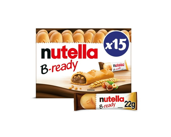 NUTELLA B-READY, Barres de Collation, Gaufrette Croustillante Remplie de Délicieux NUTELLA, 15x22g - 330G