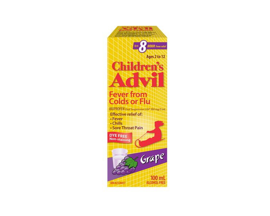 Children's Advil Fever from Colds or Flu Suspension Dye-Free Grape 100 mL