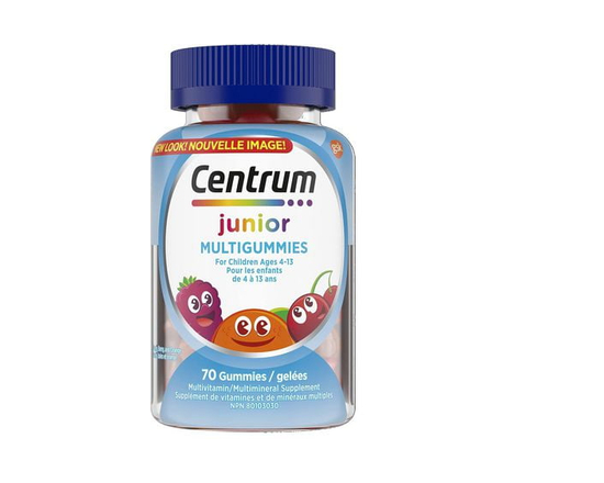 Centrum Junior MultiGummies Multivitamin/Multimineral Supplement, Cherry, Berry, and Orange Flavours, 70 count