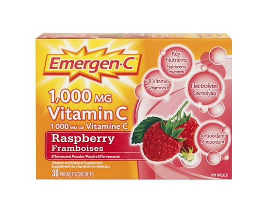 Emergen-C® Raspberry (30 Count), 1000mg Vitamin C / Electrolytes / B Vitamins Mineral Supplement