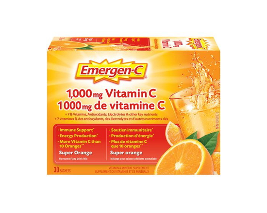 Emergen-C® Super Orange 1000mg Vitamin C / Electrolytes / B Vitamins Mineral Supplement, 30 sachets