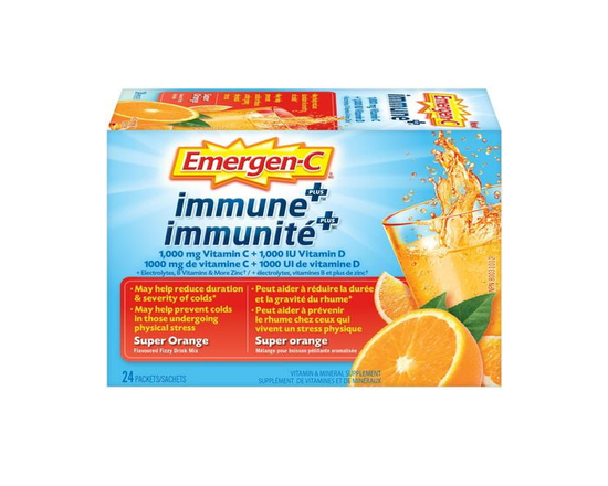 Emergen-c Super Orange Immune+, 1000mg Vitamin C/B Vitamins Mineral Supplement, 24 Count