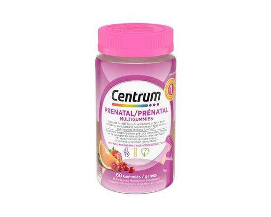 Centrum Prenatal Multigummies with DHA and Folic Acid, Postpartum Multivitamin and Mineral Supplement, 60 Count, 30 Day Supply
