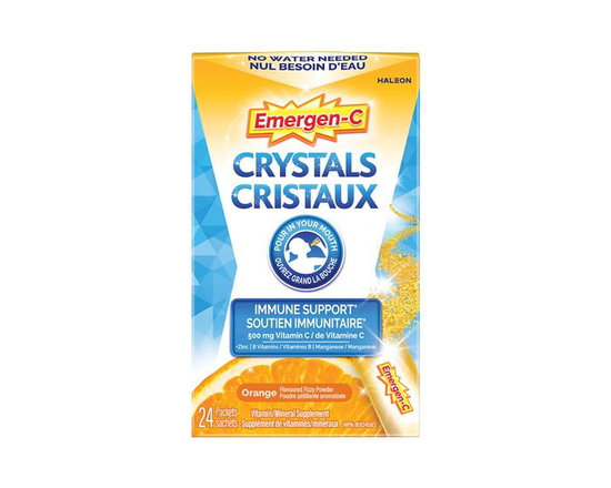 Emergen-C Crystals On-The-Go Immune Support Supplement with Vitamin C, Zinc , B Vitamins & Manganese, Orange Flavour, 24 Packets - 24 Packets