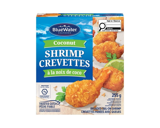 BlueWater Seafoods Coconut Shrimp Whole Shrimp, Breaded with Crunchy Panko Breadcrumbs, Frozen, 255 g Package - 255g