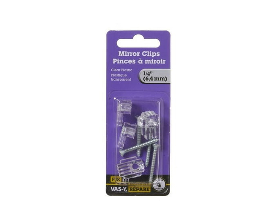 1/4" Clear Plastic Mirror Clip 4 Pieces - 1/4 INCH