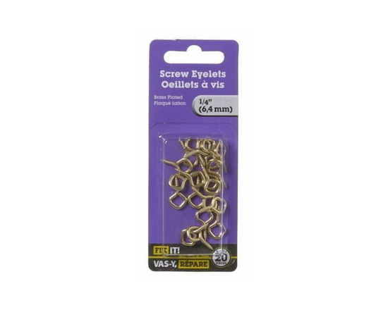 1/4" Brass Plated Screw Eyelets 20 Pieces - 1/4"
