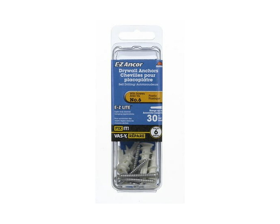 #6 E-Z Drywall Anchor with Screws 6 Pieces