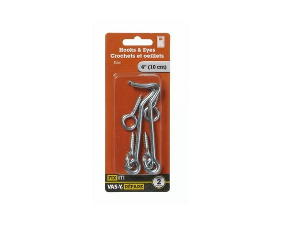 4" Zinc Hook & Eye 2 Pieces - 4 inches