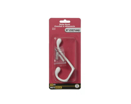 5" White Robe Hook 1 Piece - 5"