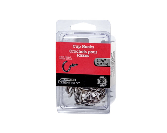 1 1/4" NICKEL CUP HOOK 30PK - One Size