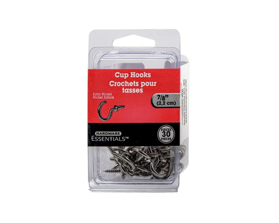 7/8"NICKEL CUP HOOK 30PK - One Size