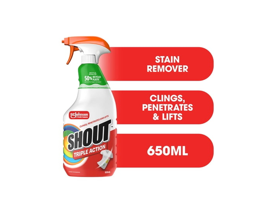 Shout Triple Action Détachant à lessive, adhère, pénètre et déloge les taches tenaces, 650 mL - 650 ml