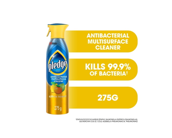 Pledge® Disinfectant Spray and All Purpose Cleaner, Multi-Surface and Antibacterial, Citrus Scent, 275g - 275 g