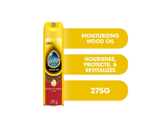 Pledge® Furniture Polish Spray, Moisturizing Oil for Wood, Amber and Argan Scent 275g - 275g