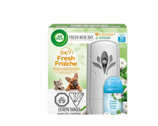 AirWick Freshmatic Air Freshener, Automatic Spray Kit, Pet Fresh Cotton - 175 g
