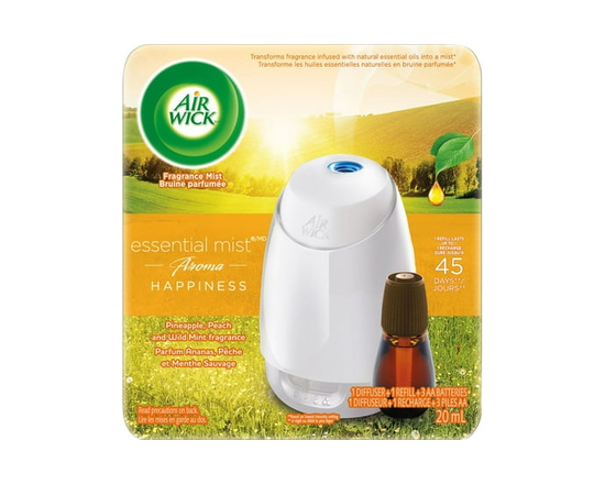 Air Wick Essential Mist Aroma Fragrance Oil Diffuser, Happiness, 1 Diffuser+1 Refill, Air Freshener
