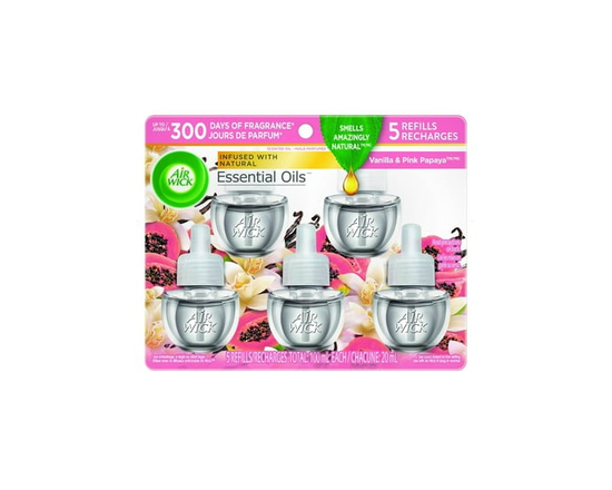 Air Wick Huile Parfumée à Brancher, 5 Recharges, Vanille & Papaye Rose - 100