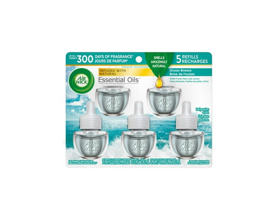 Air Wick Assainisseur d'Air à Brancher, Huile Parfumée, 5 Recharges, Brise de l'Océan - 100
