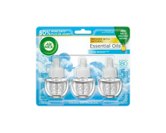 Air Wick Désodorisant Électrique, Recharges d'Huile Parfumée, Brise Fraîche, 3 Recharges - 60ml