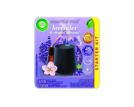 Air Wick Essential Mist Fragrance Oil Diffuser Kit, Lavender & Almond Blossom, 1 Diffuser + 1 Refill, Air Freshener