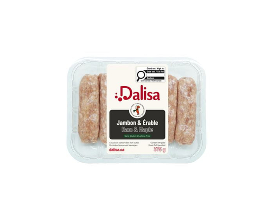 Saucisses de porc au jambon et à l’érable Dalisa 375, 6 Saucisses