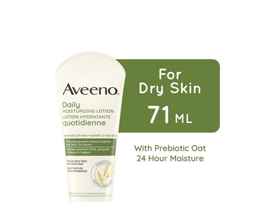 Aveeno Daily Moisturizing Lotion, Dry Skin, Non-Comedogenic, Prebiotic Oat, Daily Moisturizer, Fragrance Free - 71-millilitre