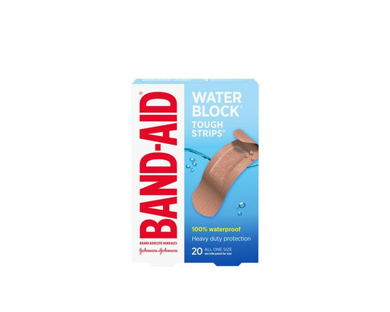 Pansements adhésifs 100 % imperméables de marque Band-Aid Water Block Tough Strips, Protection ultradurable pour les coupures et égratignures mineures